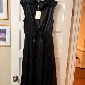 Entro Shimmering Black Tiered Midi Dress